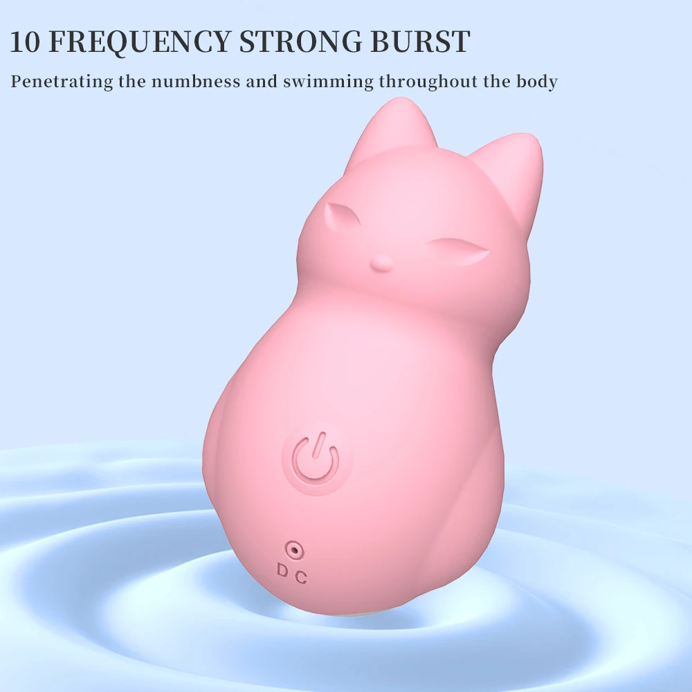 Promotional graphic for the Cunning Little Fox highlighting the 10 frequency strong burst vibration modes for full-body stimulation.