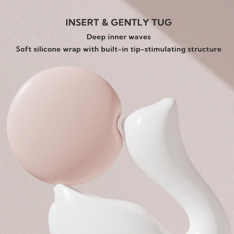 Close-up of soft liquid silicone texture on a swan-shaped intimacy device with internal stimulation structure.