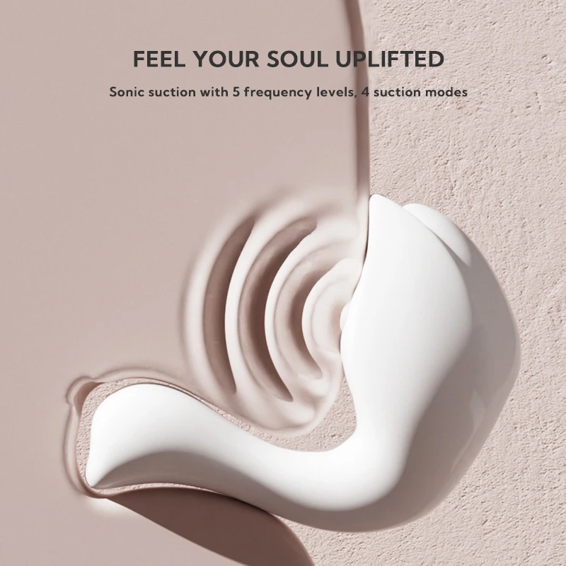 Visualization of sonic suction technology and 5 frequency levels on a luxury clitoral stimulator.