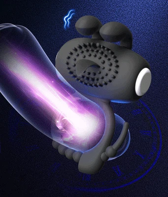 Close-up rendering of an ergonomic intimacy device showcasing textured surfaces and clitoral stimulation "ears" for dual pleasure.