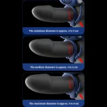 Infographic demonstrating the adjustable sizing of the flexible silicone constriction ring, showing a diameter range from 2cm to 6cm for a custom fit.