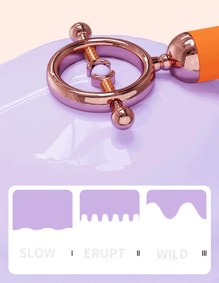 Visualization of the three distinct pulse patterns including Slow, Erupt, and Wild settings for customized sensory play.