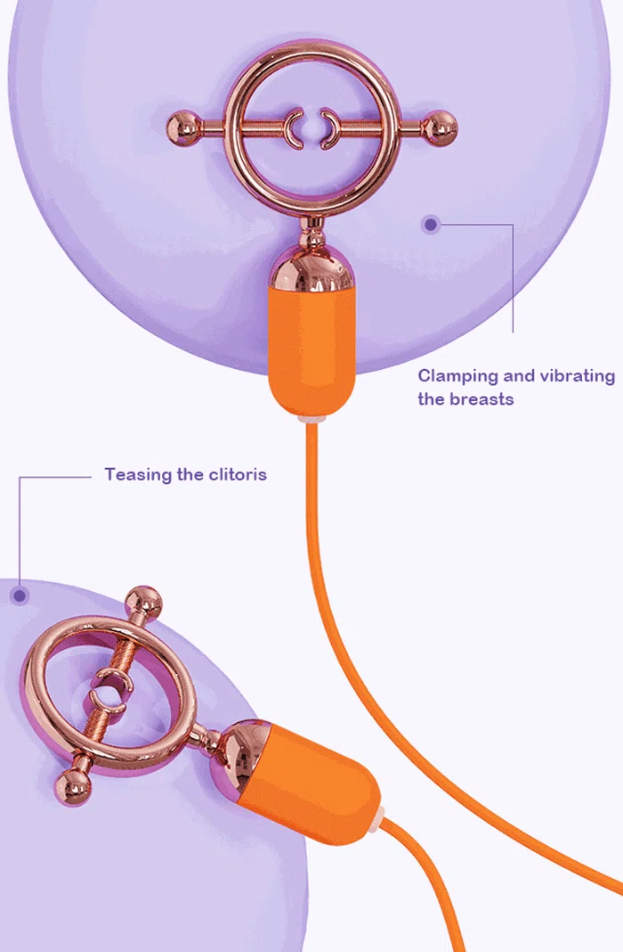 Diagram illustrating the dual-purpose functionality for both breast stimulation and external clitoral teasing.