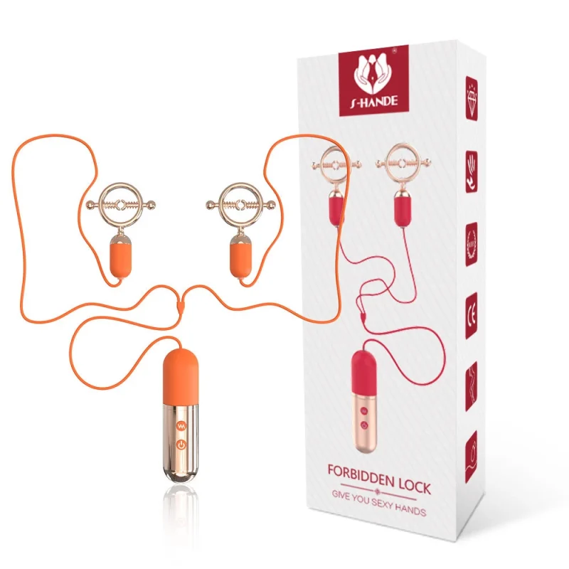 Lock premium retail packaging alongside the orange dual-vibrating intimacy device with rose gold accents.