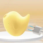 Technical demonstration of the Dudu Bird’s magnetic USB charging port, illustrating the convenient and cordless power-up process for this modern intimacy device.