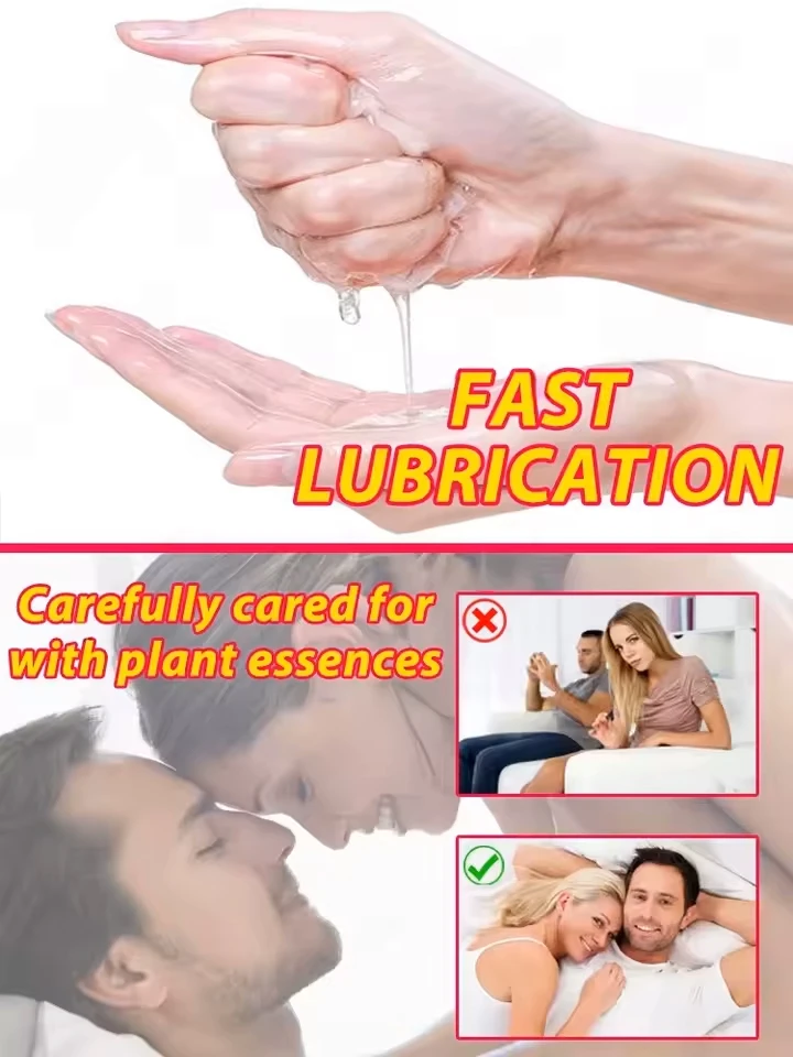 Close-up of clear, high-viscosity female arousal gel being applied, highlighting the fast-acting lubrication and plant-based essence formula.