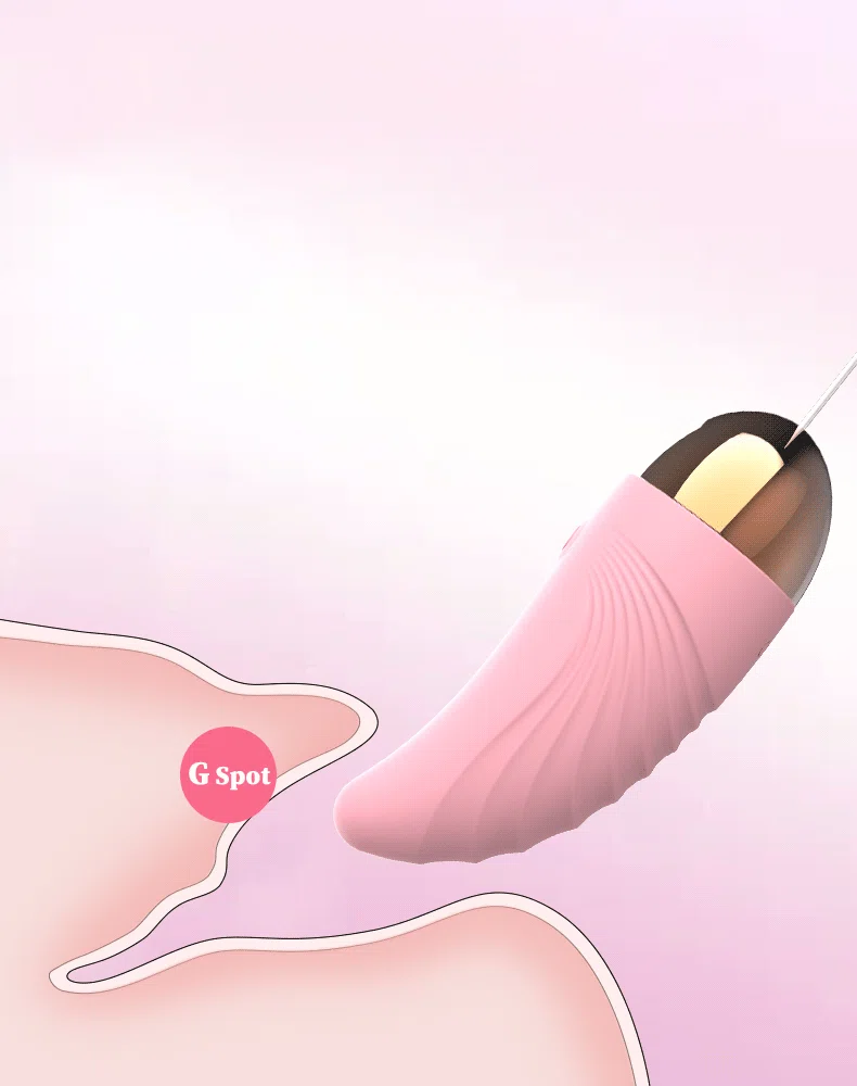 Anatomical infographic showing the precision tip of the pleasure device targeting the G-spot for internal stimulation.