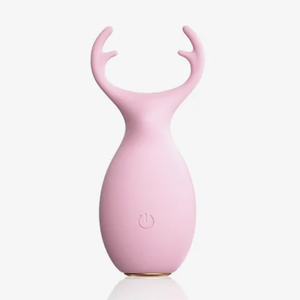 High-resolution studio shot of the pink Deer Forest Elf clitoral stimulator featuring a soft-touch silicone finish and ergonomic power button.