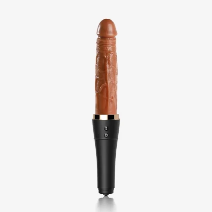 HH brand four-in-one realistic dildo vibrator with a lifelike brown shaft and ergonomic black control handle.
