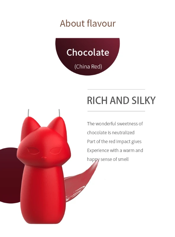 China Red fox-shaped low-temperature wax candle with a rich and silky chocolate aroma for sensory pleasure.