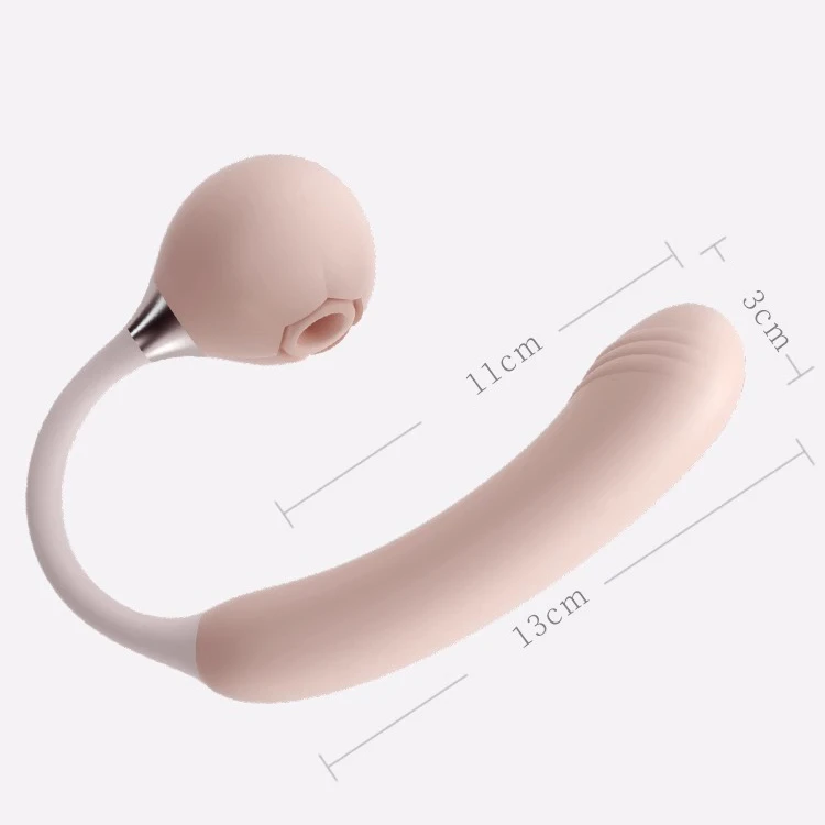 Dimensional diagram of the ergonomic curved massager showing the $13text{cm}$ length and $11text{cm}$ flexible shaft for internal comfort.
