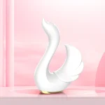 Professional studio shot of the Graceful Swan clitoral vibrator in white, emphasizing its discreet and sculptural appearance for bedside decor.
