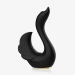Sleek black swan-shaped clitoral vibrator with a gold-accented base, featuring a curved ergonomic neck for targeted external stimulation and intimate massage.