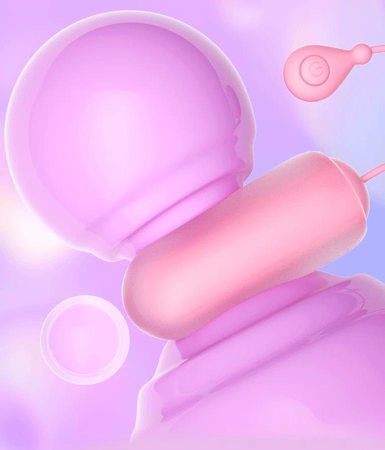 Artistic rendering of the HH Gummy Bullet vibrator with a soft-focus pink background highlighting its sleek, rounded ergonomic design.