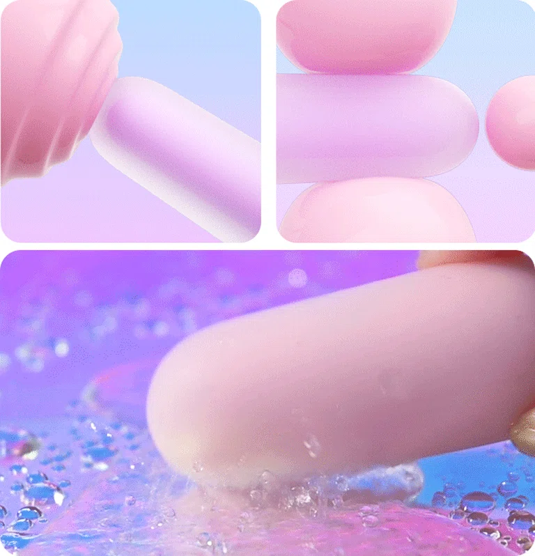 Multi-panel detail shot showing the seamless finish and smooth surface of the premium silicone clitoral stimulator.