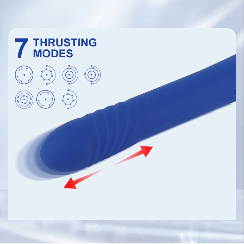 Close-up of the textured silicone tip highlighting the 7 powerful thrusting modes and rhythmic vibration patterns for intense pleasure.