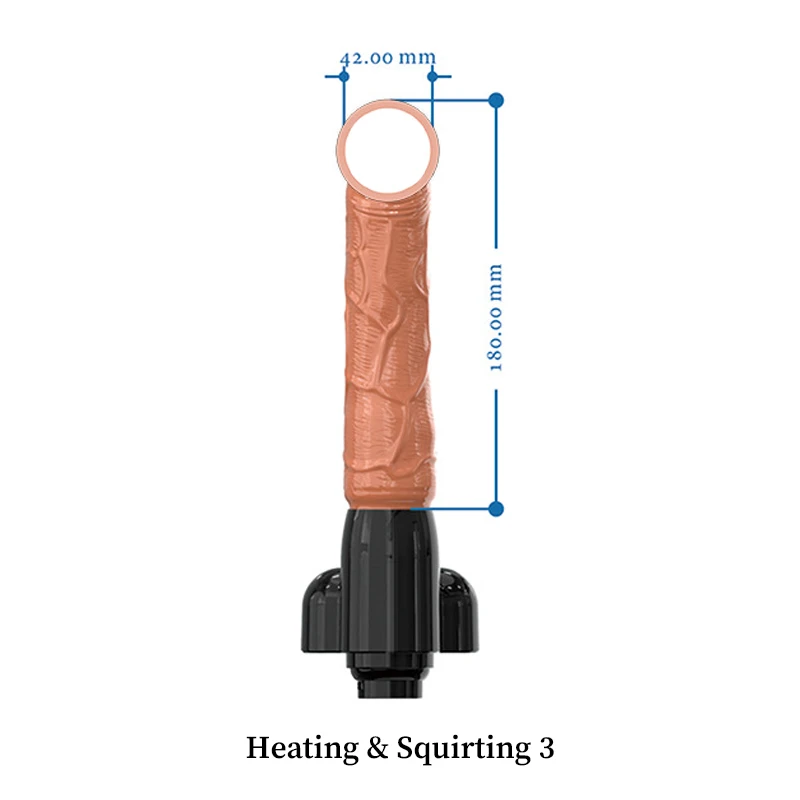Large-scale 180mm heating and squirting silicone attachment designed for advanced automated pleasure machines.