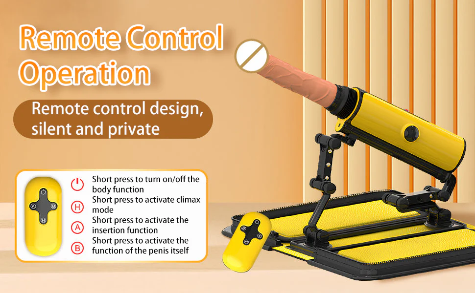 User guide for the silent remote control operation featuring dedicated buttons for climax mode, insertion speed, and power.