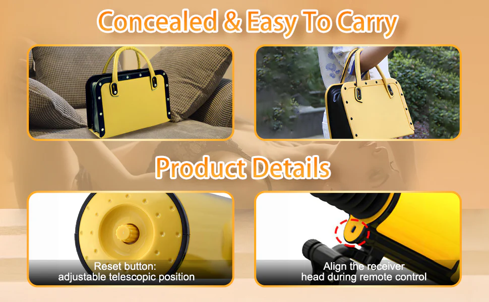 Lifestyle shots highlighting the concealed design of the adult wellness device, perfect for travel or discreet home storage on a sofa.