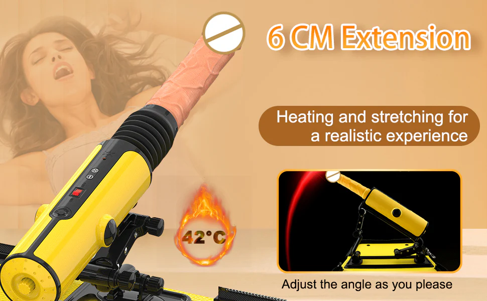 Feature highlight of the 42°C intelligent heating function and 6cm extension range for an immersive and realistic intimate experience.