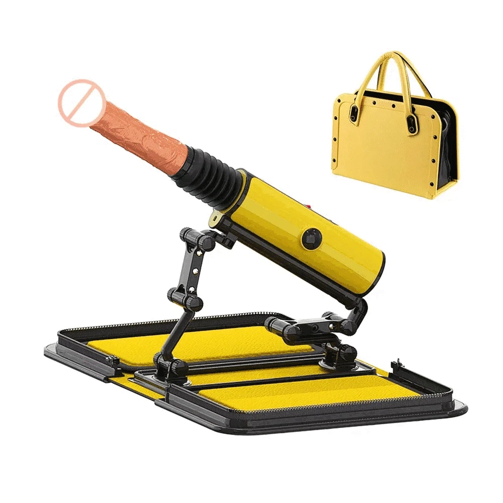 Side-by-side comparison of the active pleasure device and its disguised form as a stylish yellow fashion tote bag.