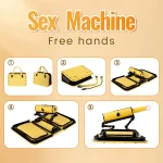 Five-step infographic demonstrating the transformation from a stylish yellow handbag to a fully functional hands-free massage machine.