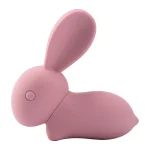 Studio profile shot of the HH Happy Bunny in pink, highlighting the seamless medical-grade silicone body and flexible dual-ear design.