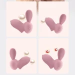 Four-panel graphic demonstrating the versatile positioning of the rabbit-ear tips for targeted external stimulation and G-spot massage.
