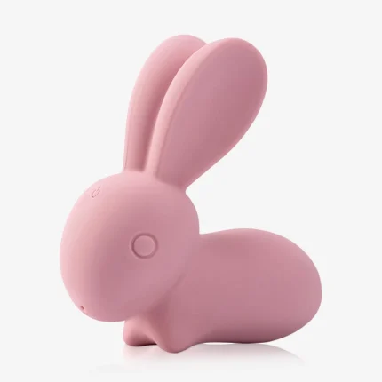 Detailed close-up of the premium, skin-safe silicone texture and the discreet integrated power button on the bunny-themed massage wand.