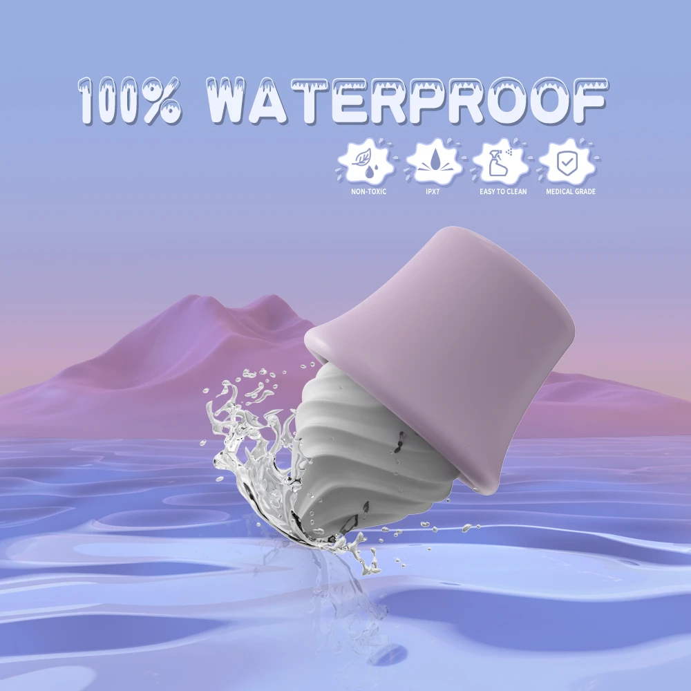 100% waterproof sex toy being submerged in water, confirming the IPX7 rating for easy cleaning and versatile use in the bath or shower.