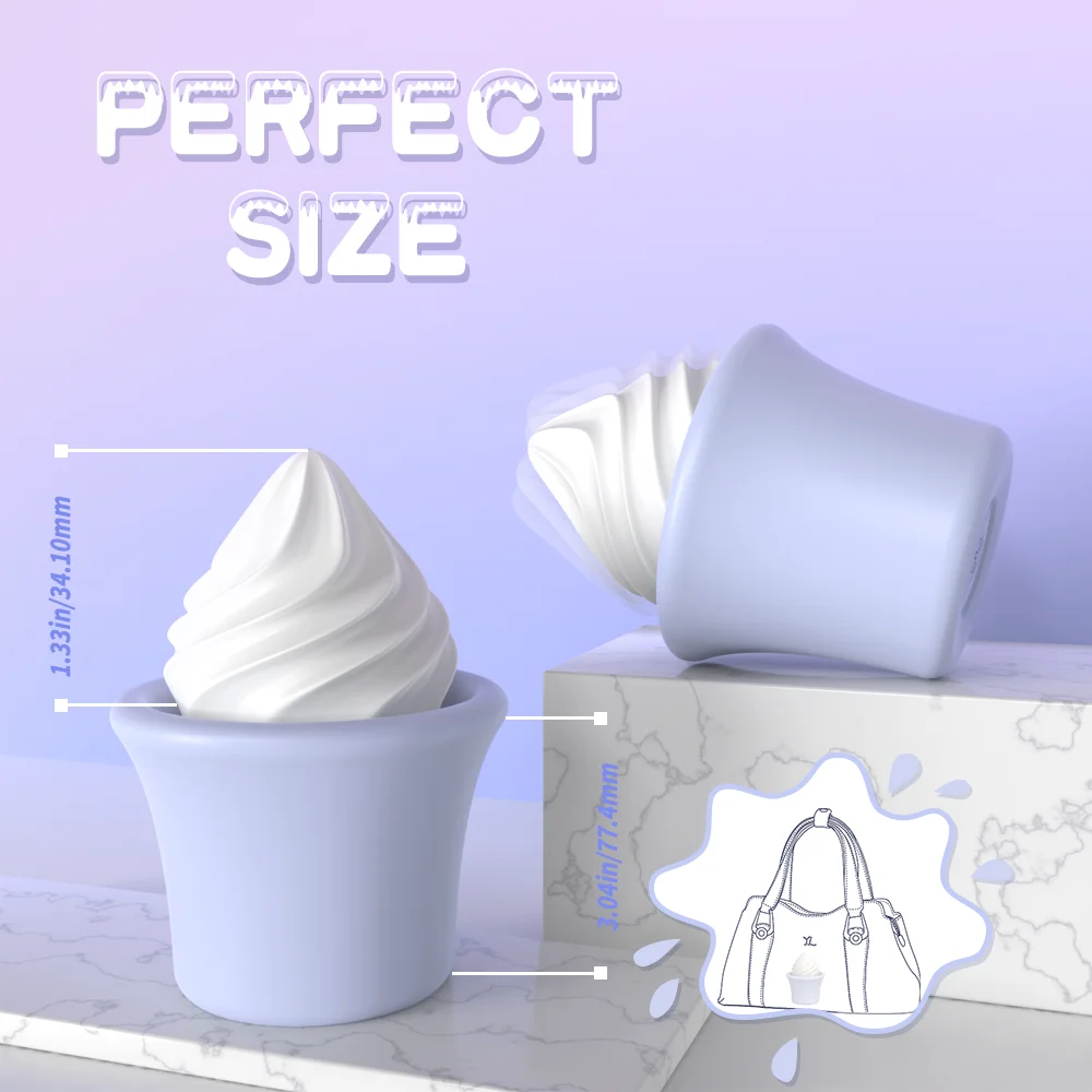 Product dimension chart for the ice cream vibrator, detailing the compact 3.04-inch height and 1.33-inch tip width for a perfect, portable fit.