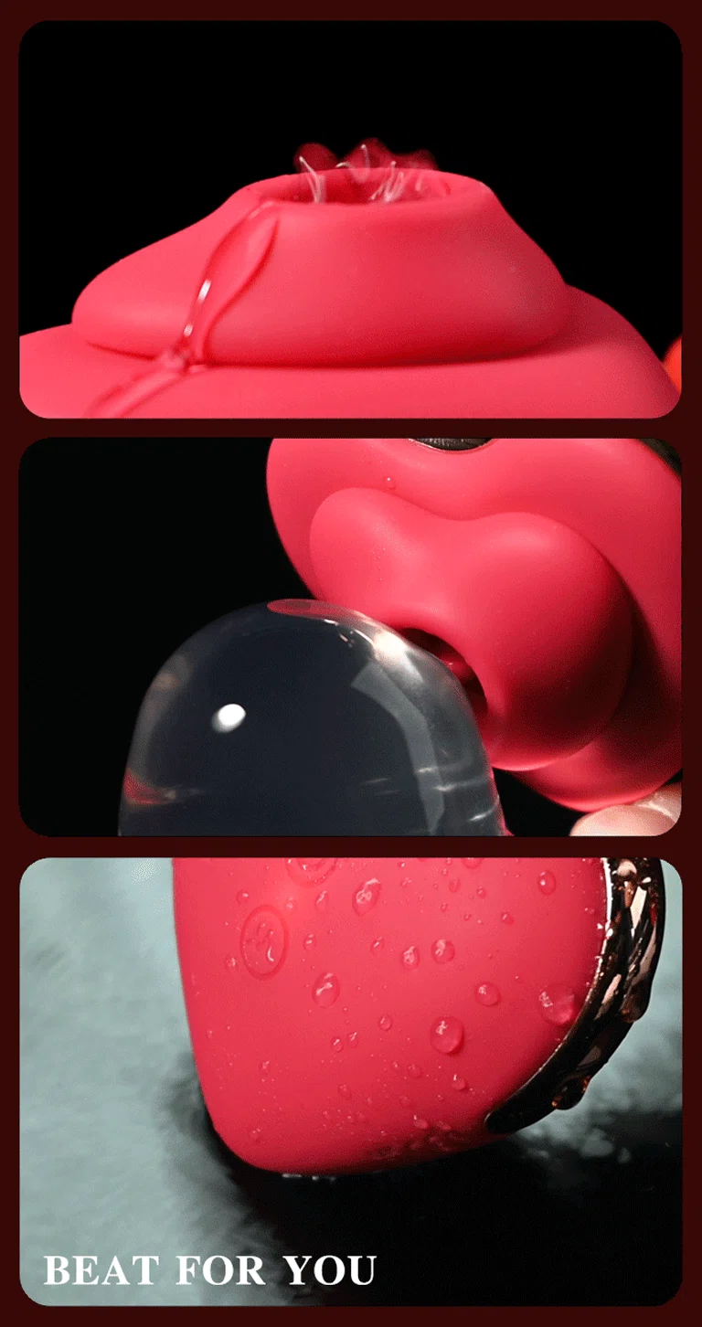 Three-panel display illustrating the waterproof capabilities and splash-proof design of the heart-shaped clitoral stimulator during water exposure.