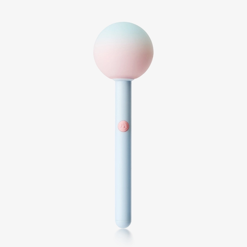 hh-lalapop-6 Studio product shot of the Lala Pop lollipop-style stimulator featuring a sleek light blue handle and a pink gradient vibrating head.