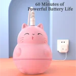 Charging demonstration of the Licking Cat intimacy tool featuring a 60-minute battery life and a pin-style USB charging port for long-lasting sessions.