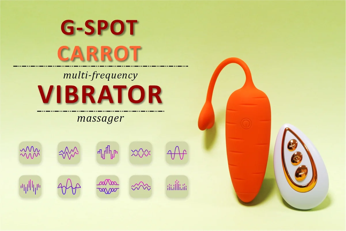 Visual chart of the 10 multi-frequency vibration wave patterns available on the HH Love Carrot G-spot massager.