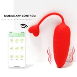 Close-up of the red carrot-themed wearable vibrator paired with a smartphone app for global long-distance control.