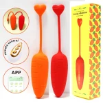 Showcase of the orange and red silicone carrot-shaped G-spot massagers featuring App-controlled interface and remote operation.