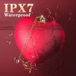 IPX7 waterproof rating display for the LoveWave adult toy showing the heart-shaped stimulator submerged in water for easy cleaning and bath-time use.