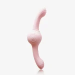 Vertical profile view of the Lumina Duet clitoral stimulator showing the ergonomic curvature designed to follow natural body contours.