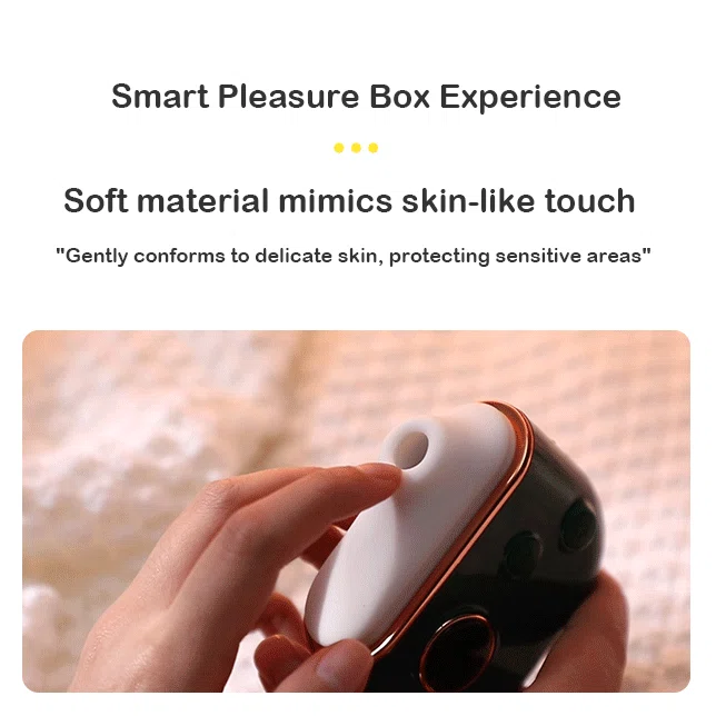 Detailed shot showing the flexible, medical-grade silicone texture of a premium smart pleasure box.