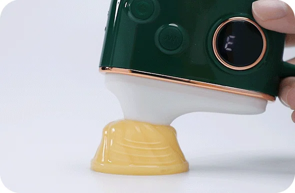 Demonstration of the soft-touch suction cup conforming to curves for a leak-proof intimate massage experience.