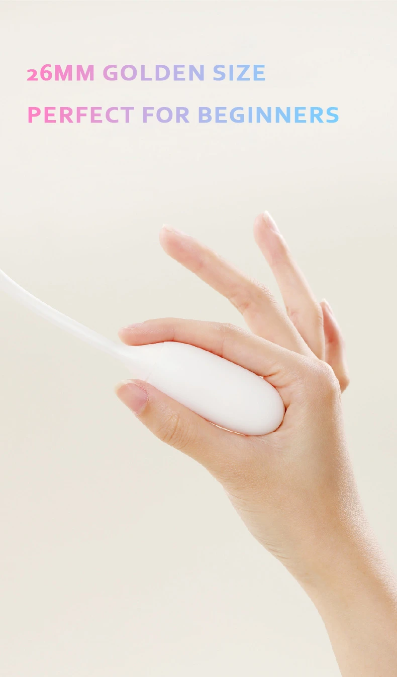 Close-up of a 26mm slim-profile internal massager made of medical-grade soft silicone, highlighting the beginner-friendly "golden size" for comfortable insertion.