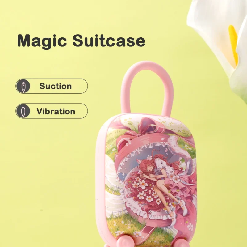 Detail shot of the Hoohss Magic Suitcase highlighting the dual-action suction and vibration functions for targeted stimulation.