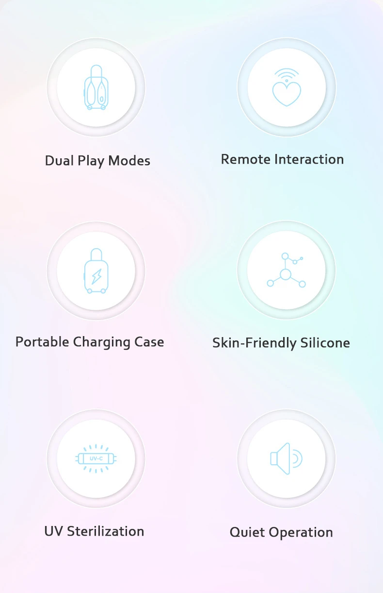 Infographic showing the 6 core features of the Magic Suitcase including remote interaction, skin-friendly silicone, and quiet operation.