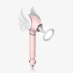 HH Magic Wand 4-in-1 pleasure device in soft pink featuring elegant wing accents and a flexible licking tongue attachment.