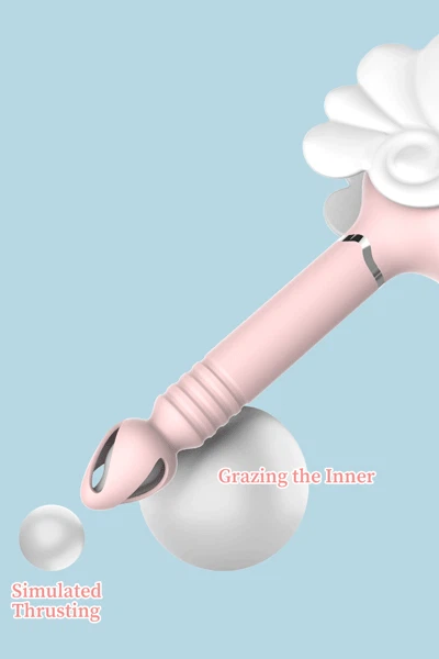 Close-up of the textured thrusting tip designed for internal stimulation and grazing the inner walls for enhanced pleasure.