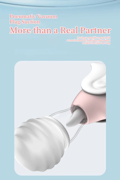 Detailed view of the pneumatic vacuum plug suction feature designed to mimic realistic sensations for intimate sessions.