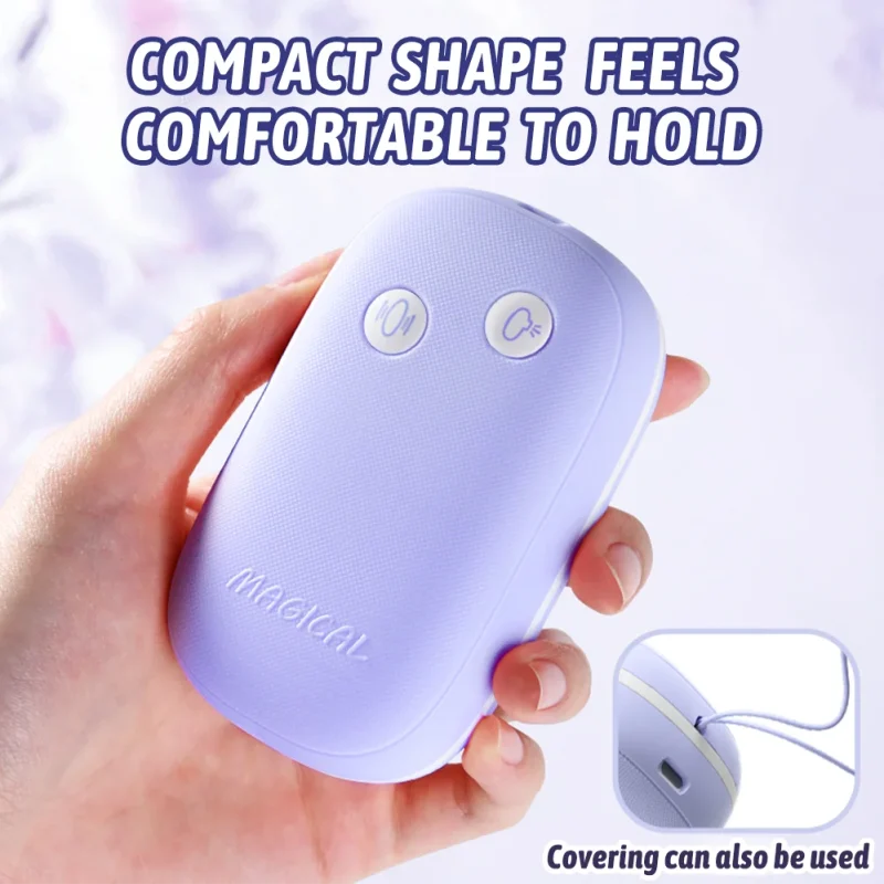 Ergonomic palm-sized remote control with intuitive button interface, showing the comfortable grip and "covering" mode for versatile handheld use.