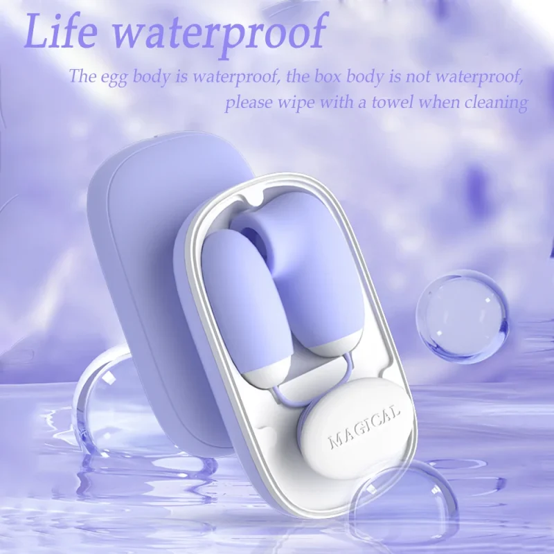 Product infographic explaining the "Life Waterproof" rating, noting the waterproof egg body for bath-time use and the splash-resistant storage box.