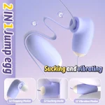 Feature breakdown of the 2-in-1 jump egg showing 12 flapping modes, 12 suction intensities, and 12 vibration patterns for a fully customizable experience.